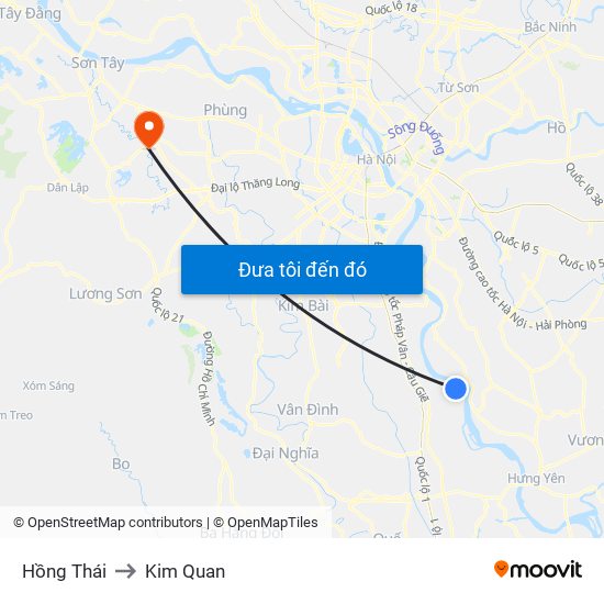 Hồng Thái to Kim Quan map