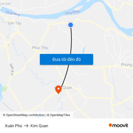 Xuân Phú to Kim Quan map