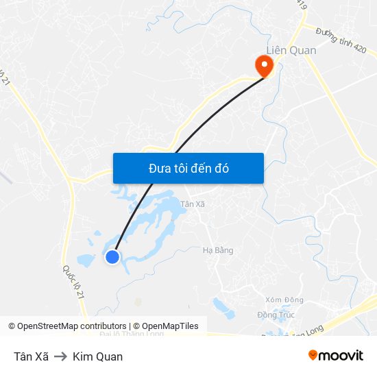 Tân Xã to Kim Quan map