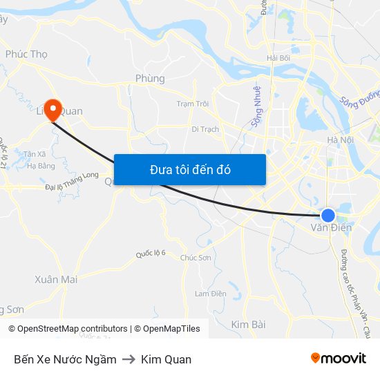 Bến Xe Nước Ngầm to Kim Quan map