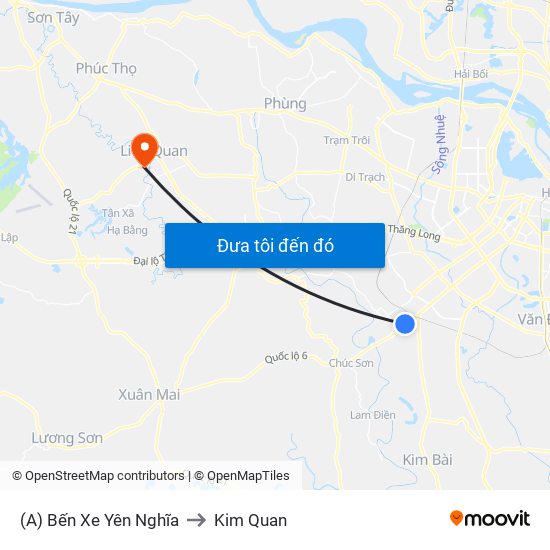 (A) Bến Xe Yên Nghĩa to Kim Quan map