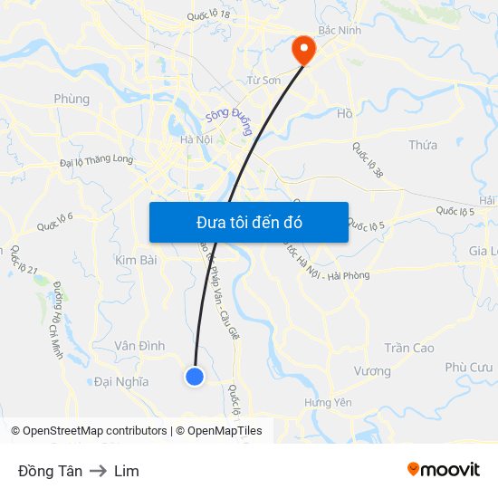 Đồng Tân to Lim map