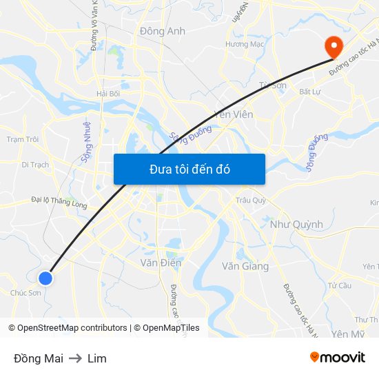 Đồng Mai to Lim map