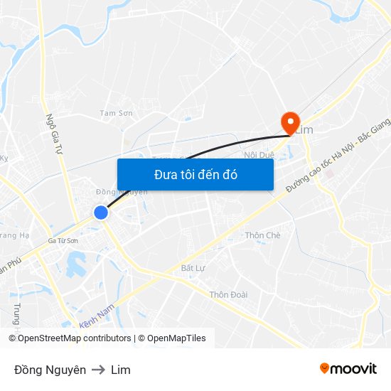 Đồng Nguyên to Lim map