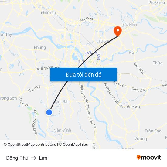 Đồng Phú to Lim map