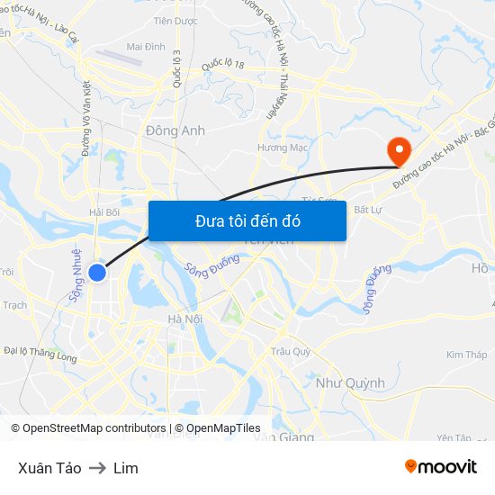 Xuân Tảo to Lim map