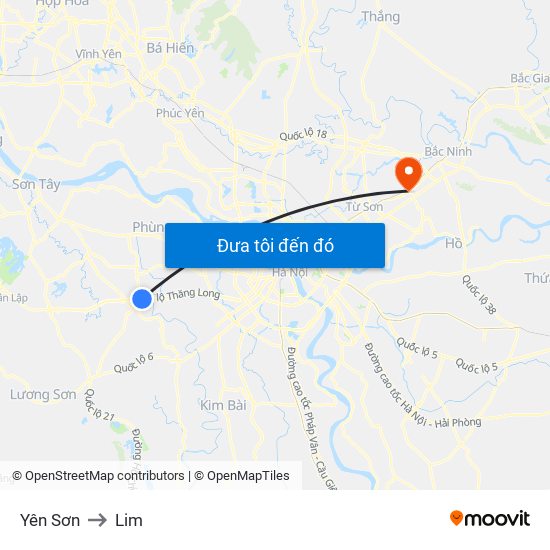 Yên Sơn to Lim map