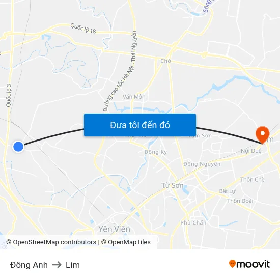 Đông Anh to Lim map
