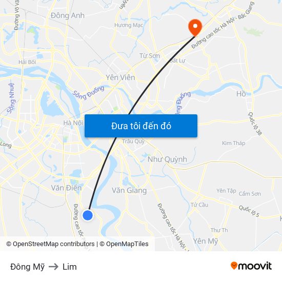 Đông Mỹ to Lim map