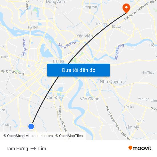 Tam Hưng to Lim map