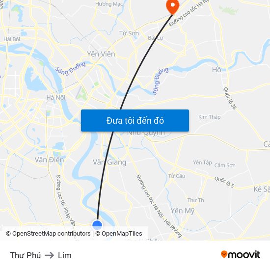 Thư Phú to Lim map