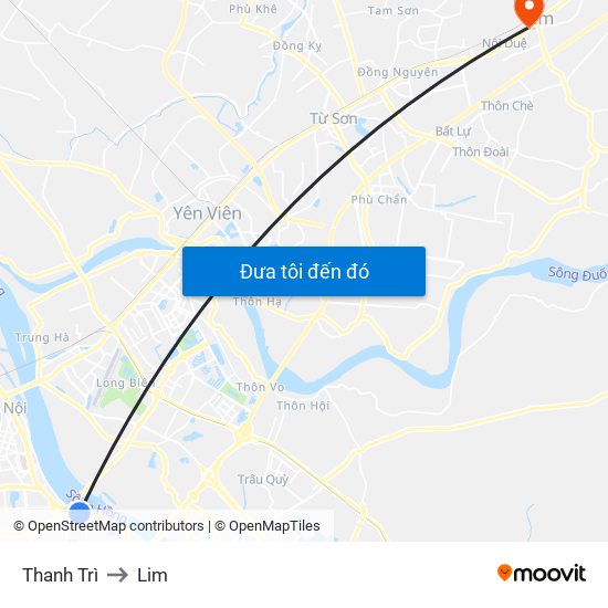 Thanh Trì to Lim map