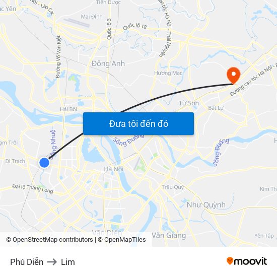 Phú Diễn to Lim map