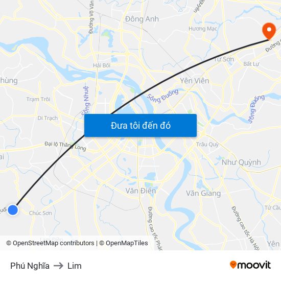 Phú Nghĩa to Lim map