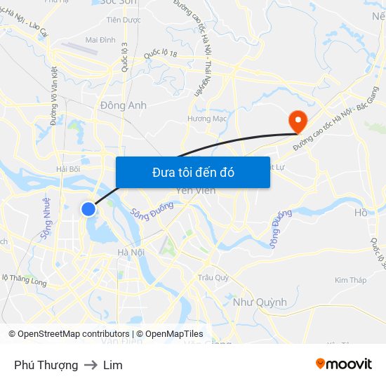 Phú Thượng to Lim map