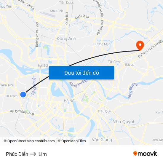Phúc Diễn to Lim map