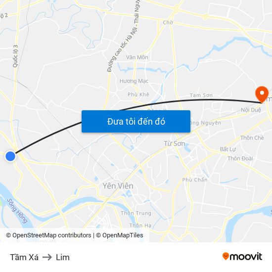 Tầm Xá to Lim map
