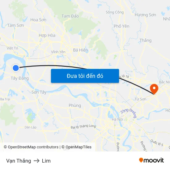 Vạn Thắng to Lim map
