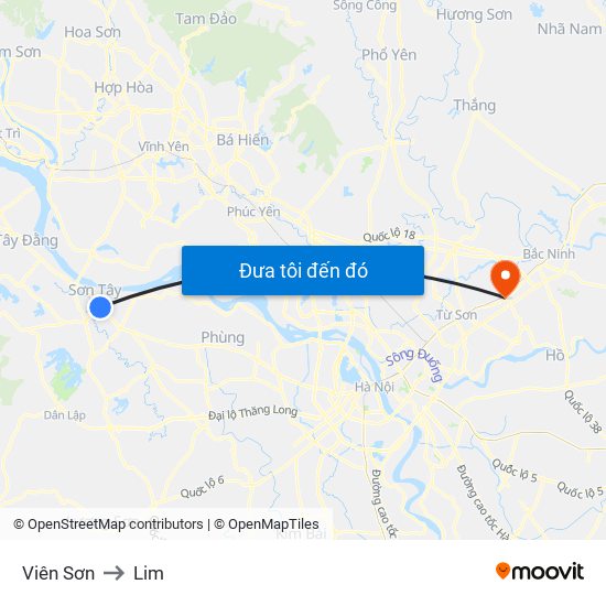 Viên Sơn to Lim map