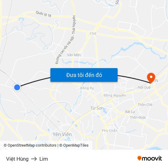 Việt Hùng to Lim map