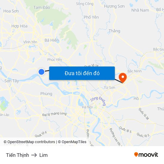 Tiến Thịnh to Lim map