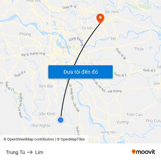 Trung Tú to Lim map