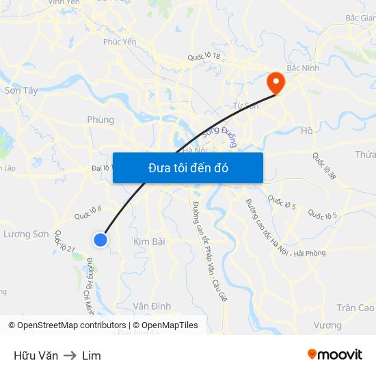 Hữu Văn to Lim map
