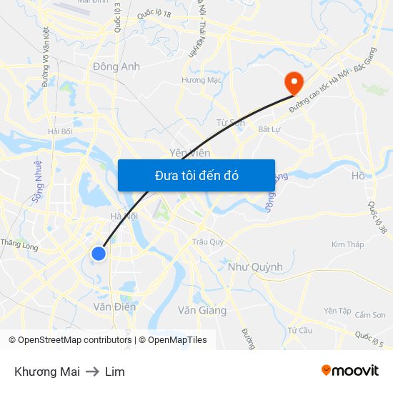 Khương Mai to Lim map