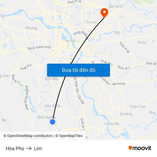 Hòa Phú to Lim map