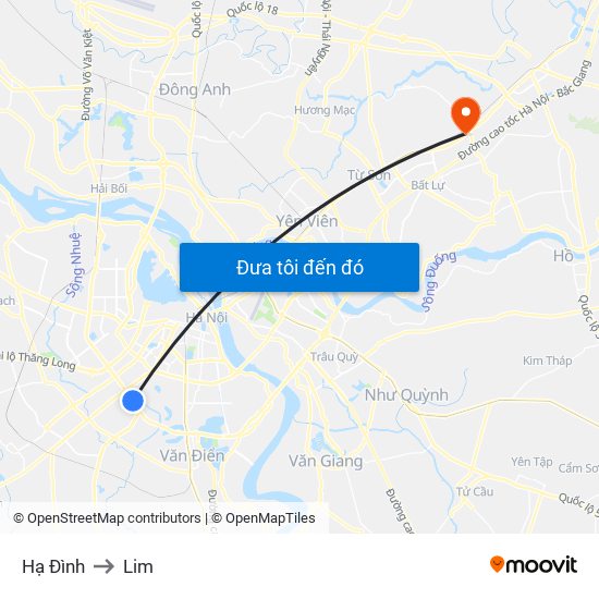 Hạ Đình to Lim map