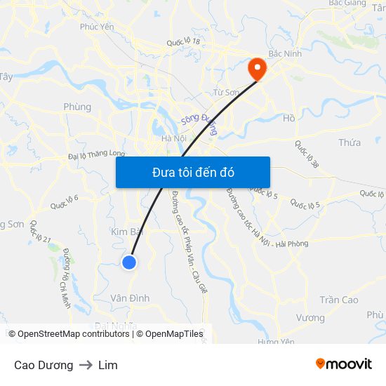 Cao Dương to Lim map