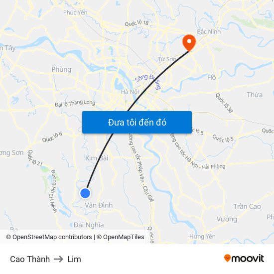 Cao Thành to Lim map