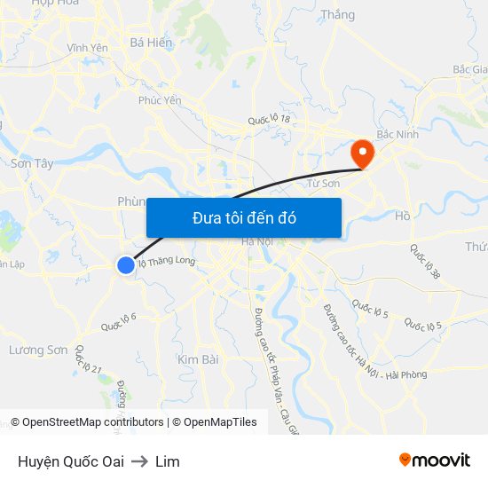 Huyện Quốc Oai to Lim map
