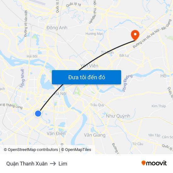 Quận Thanh Xuân to Lim map