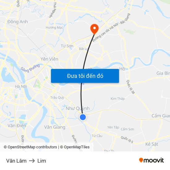 Văn Lâm to Lim map