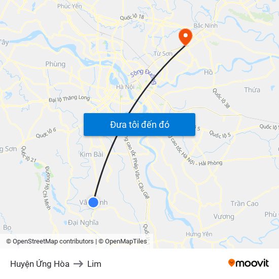 Huyện Ứng Hòa to Lim map