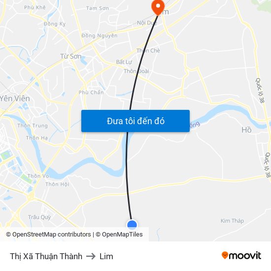 Thị Xã Thuận Thành to Lim map