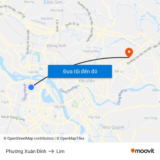 Phường Xuân Đỉnh to Lim map