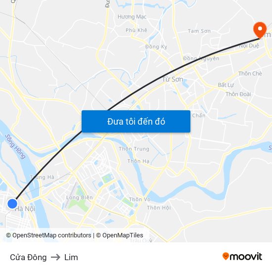 Cửa Đông to Lim map