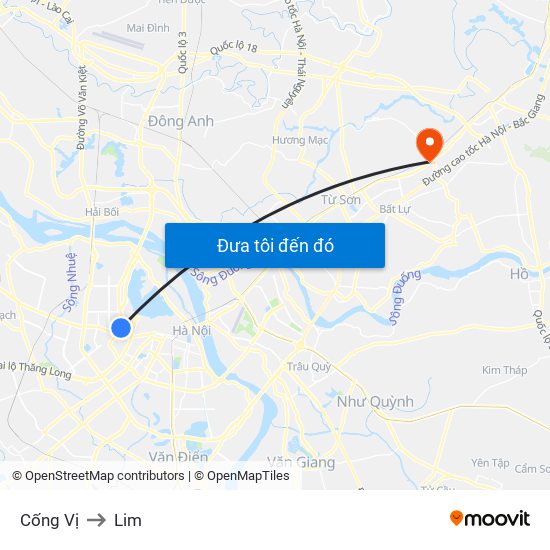 Cống Vị to Lim map
