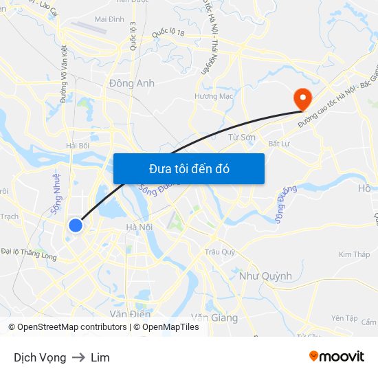 Dịch Vọng to Lim map
