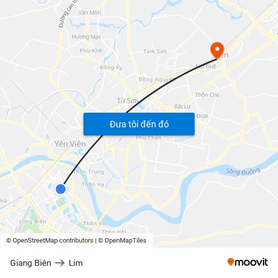 Giang Biên to Lim map