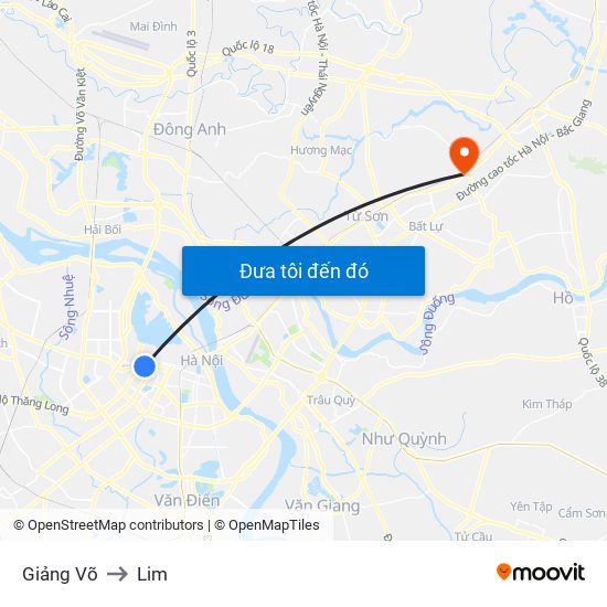 Giảng Võ to Lim map