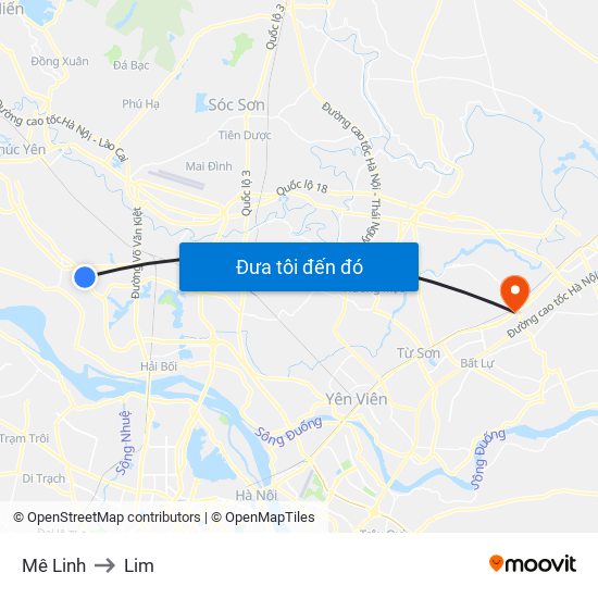 Mê Linh to Lim map