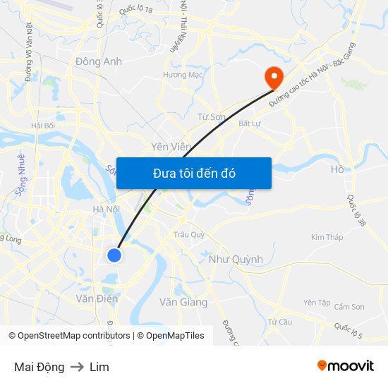 Mai Động to Lim map