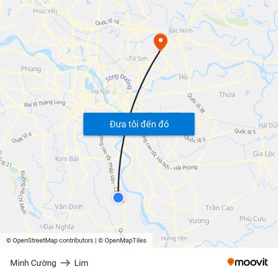 Minh Cường to Lim map