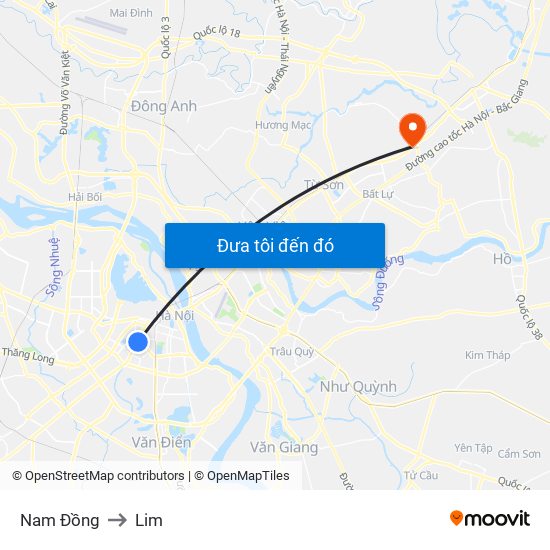 Nam Đồng to Lim map