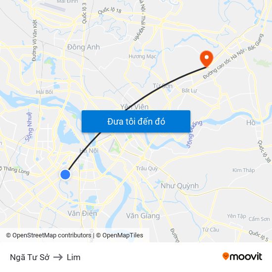 Ngã Tư Sở to Lim map