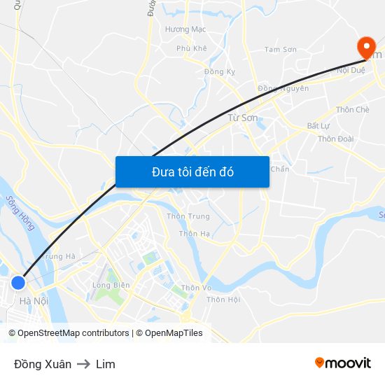 Đồng Xuân to Lim map