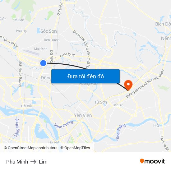 Phú Minh to Lim map